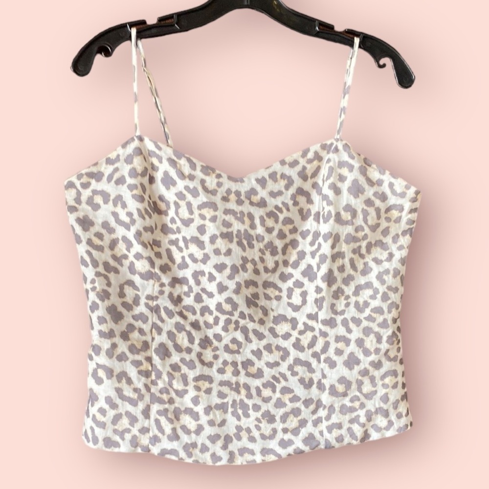 Lavender Brown NWOT 100% Linen Leopard Print Top Size Medium Adjustable Straps